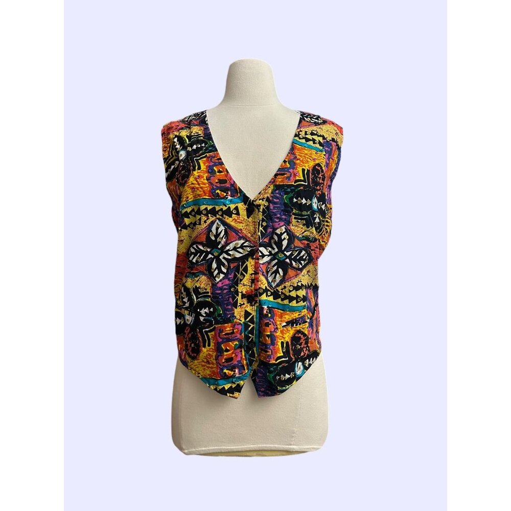 Vintage 90's Spell Bound Abstract Colorful Sequin‎ Vest Size Large